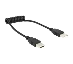 Delock USB A > USB A černá / Spirálový kabel / USB 2.0 / 0,2-0,6 m