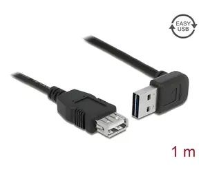 Delock Easy USB 2.0 A (M) - A (F) kabel černá / Prodlužovací kabel / pravoúhlý 90° / oboustranný konektor / 1m
