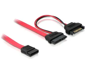DeLock 84418 červená / SATA kabel / Slim SATA 13pin - SATA 7pin + 15pin / 0,5 m
