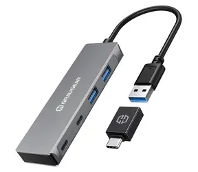GrauGear G-HUB2A2C-AC stříbrná / USB hub / 4 porty / 2x USB-A + 2x USB-C / USB 3.2 Gen 1, 5 Gbit/s