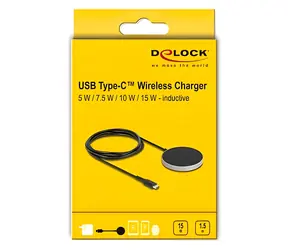 Delock černá / Bezdrátová nabíjecí podložka / 15 W / Qi / USB
