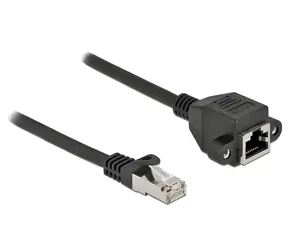 Delock Prodlužovací kabel RJ45 (M)-RJ45 (F) Cat.6A 0,25 m černá / Prodlužovací kabel / S/FTP / 26 AWG