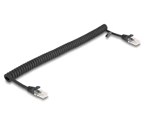 Delock RJ45 Cat5e 1 m černá / Spirálový síťový kabel / rovný - rovný / Plug & Play