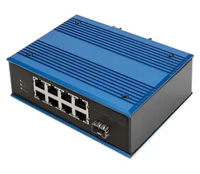 Digitus DN-651133 modrá / Switch / Průmyslový / 8x 10/100 PoE / 1x SFP / DIN lišta