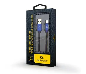 Gembird 2m jeans / Kabel USB-C / USB 2.0 / opletený / 2,1 A nabíjení