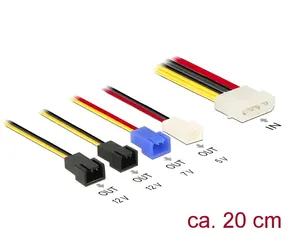 DeLock / Napájecí kabel / Molex 4pin (M) -> 4x 2pin fan (M) / 0,2 m