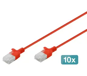 Digitus CAT 6 U-UTP Slim červený / Patch kabel / 0,3 m / 10 ks / LSZH / 250 MHz