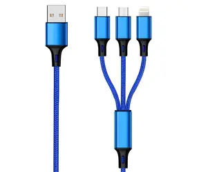 2GO 3in1 černá, modrá / Nabíjecí kabel / USB-A na USB-C, Micro-USB, Lightning / 1,5 m / 3 A