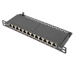 Digitus černá / Patch panel / 10" / 12x RJ45 / Cat6a stíněný / PoE / 0,5U