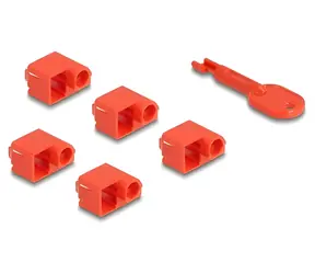 Delock RJ45 Port Blocker Set červená / Blokátor portů / RJ45 / 10 ks + klíč / plast