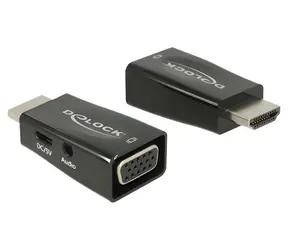 Delock černá / Adaptér HDMI-A (M) - VGA (F) s audio / 1920 x 1200