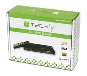 Techly HDMI přepínač 5:1 černá / HDMI přepínač / 5x HDMI vstup / 1x HDMI výstup / 4K 4096x2160 / dálkové ovládání