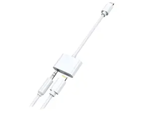 2GO bílá / Audio nabíjecí adaptér / Lightning na 3,5mm + Lightning / kabel 10cm