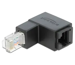 DeLock adaptér RJ45 (M) pravoúhlý dolů - RJ45 (F) Cat.6 UTP černá / Adaptér / Cat6 UTP / pozlacené kontakty
