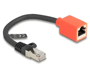 Delock / Ochranný adaptér RJ45 / Cat.6A S/FTP / odlamovací pojistka / 0,2 m / černá, červená