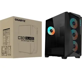 GIGABYTE C301 GLASS V2 černá / E-ATX / 2x USB 3.0 + 1x USB-C 3.2 / 4x 120mm ARGB / bez zdroje / průhledná bočnice
