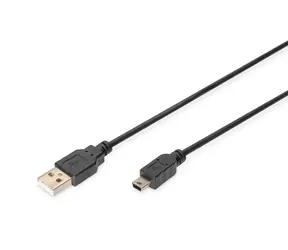 Digitus USB 2.0 A/mini-B černý / USB kabel / 1 m / Poniklované konektory