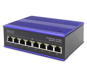 Digitus Switch Ind. modrá / Switch / Průmyslový / 8x Gigabit / Unmanaged / DIN lišta
