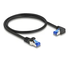 Delock černá / Síťový kabel RJ45 / Cat.6a S/FTP / 0,5 m / pravoúhlý konektor / LSZH