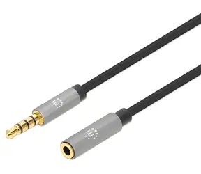 Manhattan Aux 3,5 mm / Prodlužovací audio kabel / Jack 3,5mm samec-samice / 1 m / černá, stříbrná
