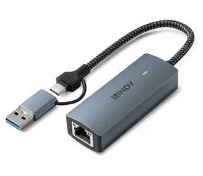 Lindy 43415 USB-C / Síťový adaptér / USB 3.2 Gen 2 / RJ45 / 5 Gbps
