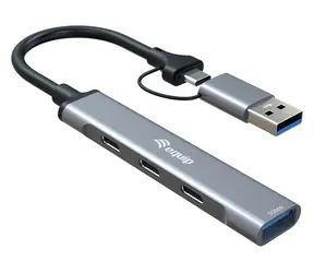 Equip šedá / USB hub / 4 porty / 3x USB-C, 1x USB-A / USB 3.2 Gen 1 / 5 Gbit/s
