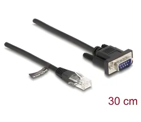 DeLock / Kabel RJ45 na sériový RS-232 D-Sub9 / konzolový / 0,3 m / černá