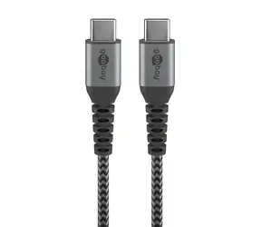Goobay 49302 šedá/stříbrná / Textilní kabel / USB-C - USB-C / opletení / kovové konektory / 1 m