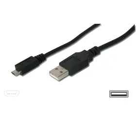 Digitus USB 2.0 / Kabel / USB-A (M) - Micro USB-B (M) / 2x stíněný, měď / 3 m