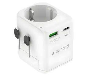 Gembird TPA-EU1A1C20-01-W bílá / Cestovní adaptér / 20 W / Uzemněný