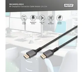 Digitus DisplayPort DP/M - DP/M černý / Kabel / DisplayPort 1.4 / 8K / 2 m / pozlacené konektory
