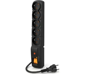 Acar F5 5m kabel černá / 5 zásuvek / přepěťová ochrana / přímá vidlice