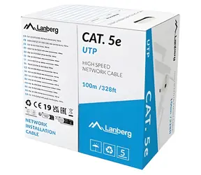 Lanberg LAN kabel CAT5E UTP 100 m šedá / Instalační kabel / Drát CU / Fluke Passed