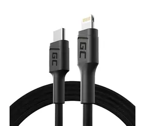Green Cell Power Stream černá / Nabíjecí a datový kabel Lightning - USB-C / MFi / 1 m