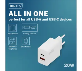 Digitus 20W / Nabíječka / 1x USB-C / 1x USB-A