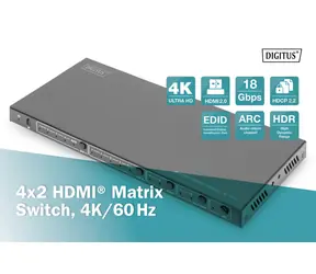 Digitus HDMI Matrix Switch 4x2 / Video přepínač / 4 vstupy / 2 výstupy / 4K, 60Hz