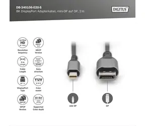 Digitus Mini DP - DP / Redukce / DisplayPort / 8K / 2 m