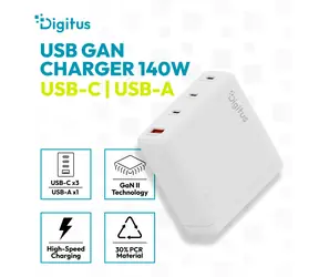 Digitus GaN nabíječka 140W / Síťová nabíječka / 3x USB-C / 1x USB-A
