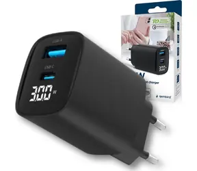 Gembird TA-UC-PDQC30LCD-BK-01 černá / Síťová nabíječka / 30W / LCD displej / PD & QC