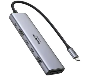 UGREEN Revodok 7v1 USB-C šedá / Dokovací stanice / 1x USB-A 3.2 Gen2 / 2x USB-C 3.2 Gen1 / čtečka karet