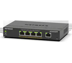 NETGEAR GS305EPP-100PES / Switch / Managed / 5× Gigabit LAN / 4× PoE+ (802.3at) / Fanless