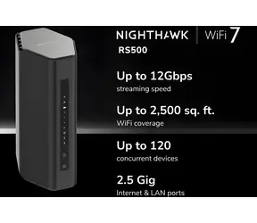 Netgear Nighthawk RS500 BE12000 černá / Router / Wi-Fi 7 / Tri-Band / 4x Ethernet / USB 3.2