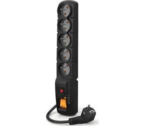 Acar F5 PRO 3m kabel černá / 5 zásuvek / přepěťová ochrana