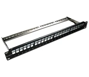 XtendLan Patch panel 24 portů černý / 19" / stíněný / Cat5e/6/6A/7 / neosazený, odnímatelný vyvazovák