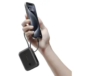 Spigen Essential EA3010BT černá / Powerbanka / 10 000 mAh / 30W / vestavěný USB-C kabel