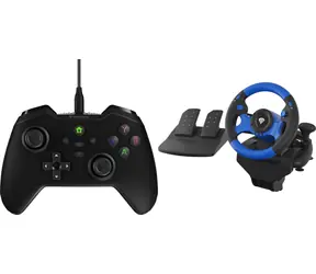 Genesis Mangan 300 černá + Seaborg 350 / Sada gamepad a volant / USB / Vibrace