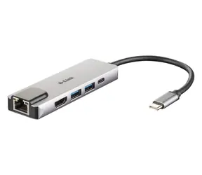 D-Link DUB-M520 stříbrná / USB-C hub / HDMI 4K 30Hz / 2x USB 3.0 / RJ-45 Gigabit LAN / USB-C PD