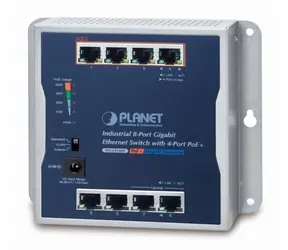 PLANET Průmyslový PoE switch / Switch průmyslový / 8x 1Gb RJ45 / 4x PoE 30/60W / 48-56V / IP30 / -20/60 °C