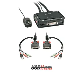 Lindy 2 Port černá / KVM přepínač / DVI-D Single Link / USB 2.0 / Audio / 1920 x 1200