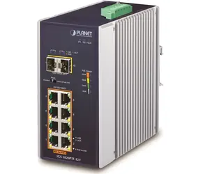 Planet Switch průmyslový 8-Port PoE+ / Switch / 8x Gigabit PoE+ 802.3at / 2x SFP / DIN lišta / IP30 / -40 až 75 °C